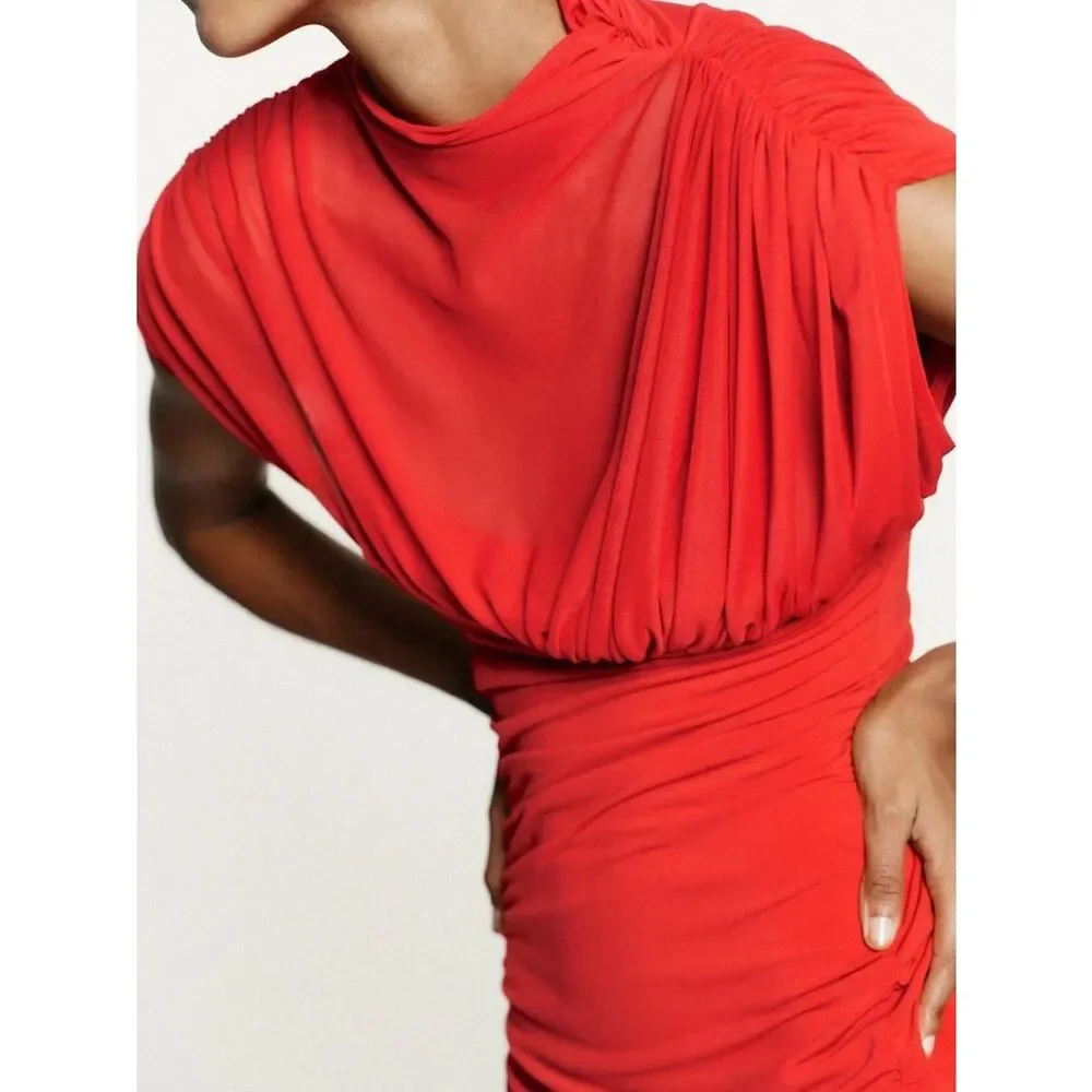 ZARA Red Draped Mini Dress Size XS